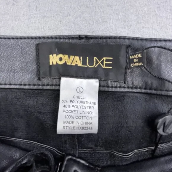 NovaLuxe Faux Vegan Leather Pants Women’s Size Large Black Flare Leg Lace Up NEW - Picture 5 of 11